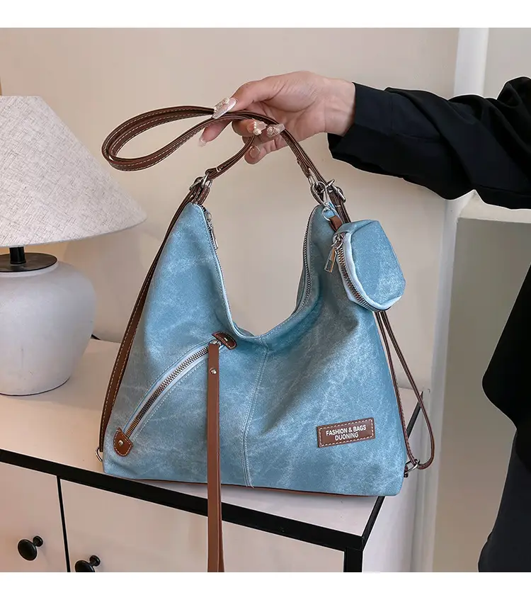 Blue Leather Strap Women's Shoulder Bag — feature 2