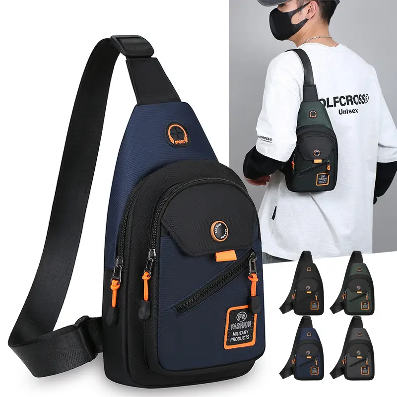 Men's Korean Style Oxford Cloth Chest Bag Blue - Image 6
