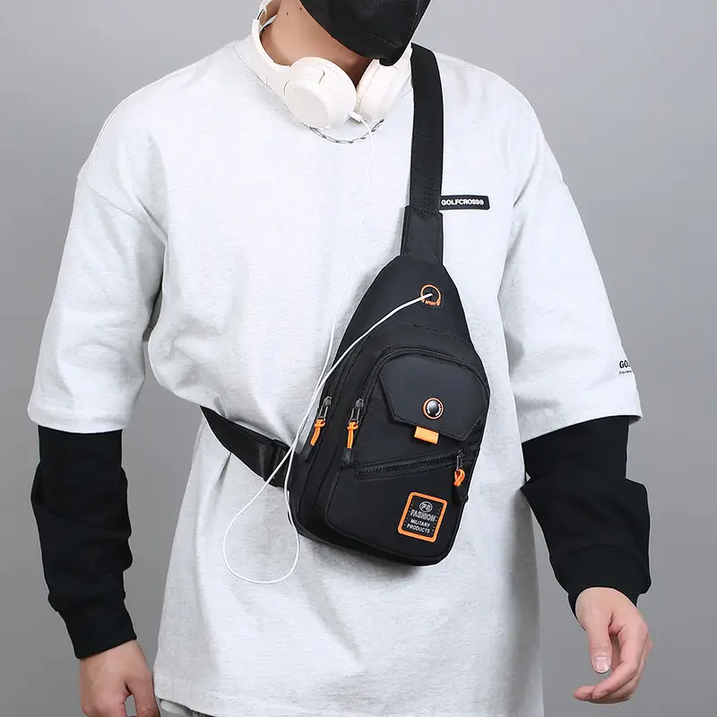 Men's Korean Style Oxford Cloth Chest Bag Blue - Image 7