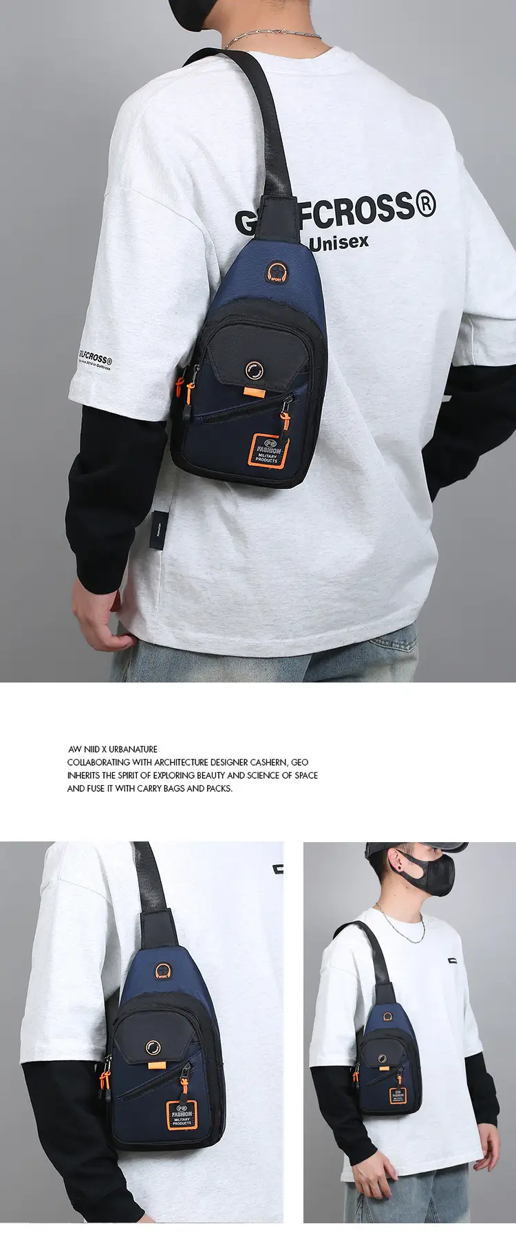 Men's Korean Style Oxford Cloth Chest Bag Blue — feature 11