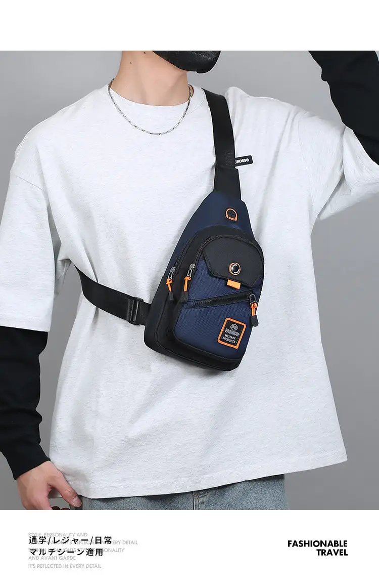 Men's Korean Style Oxford Cloth Chest Bag Blue — feature 12