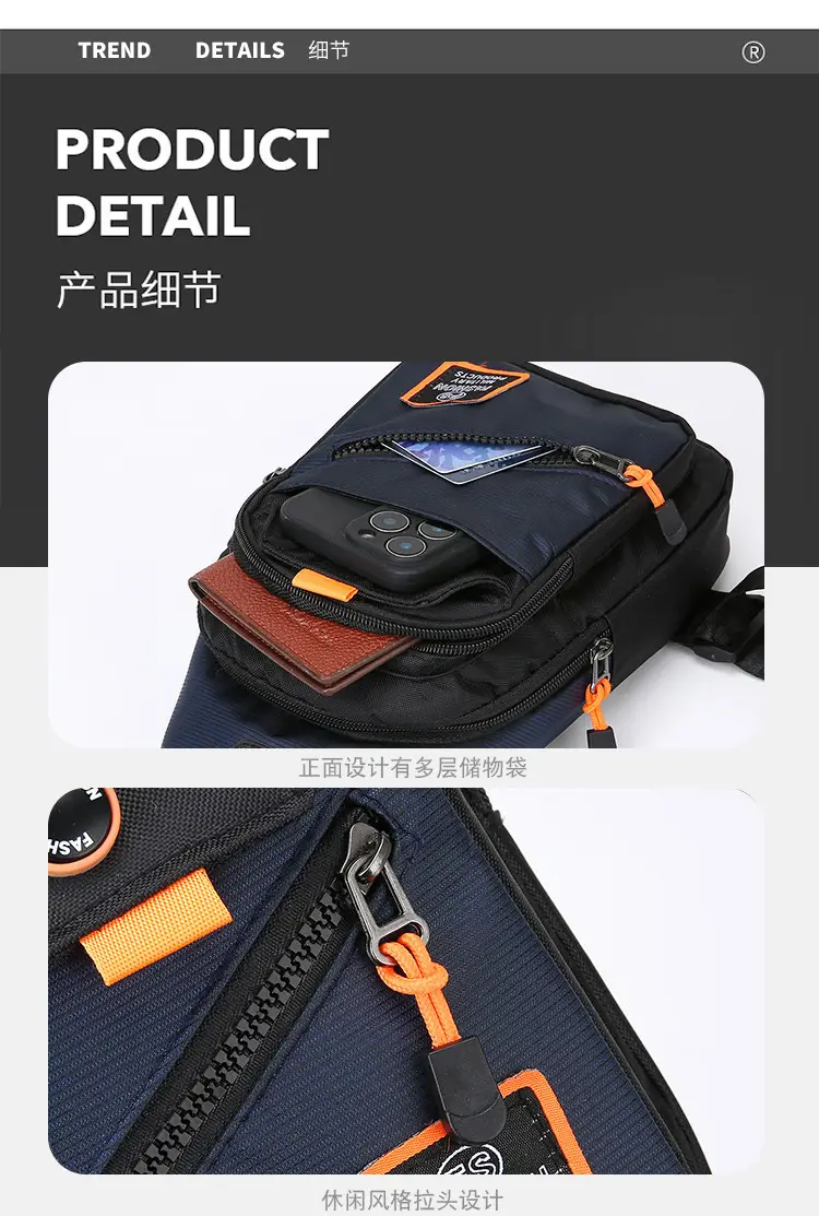 Men's Korean Style Oxford Cloth Chest Bag Blue — feature 28