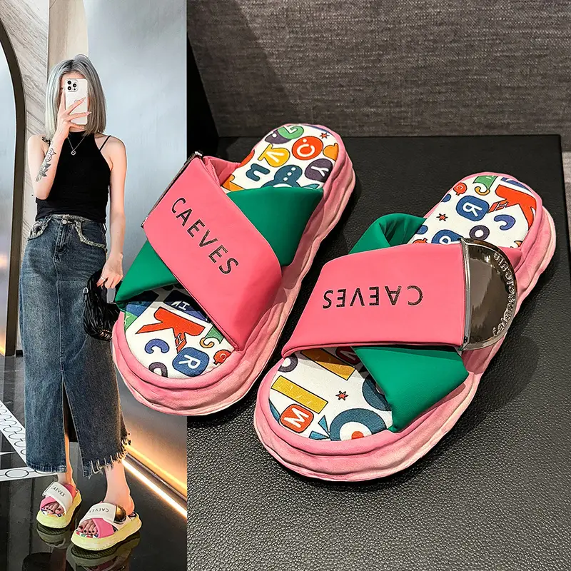 Women's Colorful Graffiti Platform Slippers Summer - Image 4