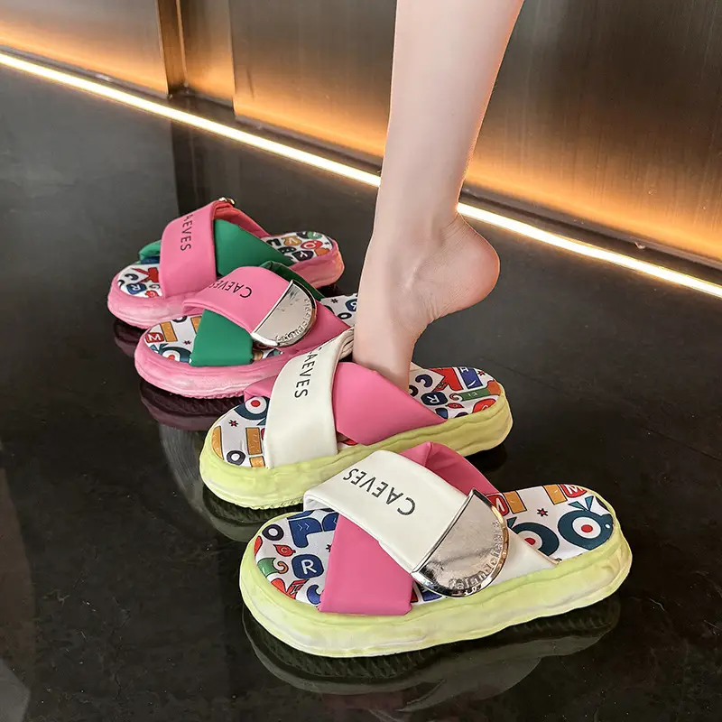 Women's Colorful Graffiti Platform Slippers Summer - Image 5