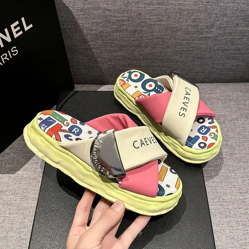Women's Colorful Graffiti Platform Slippers Summer - Image 6