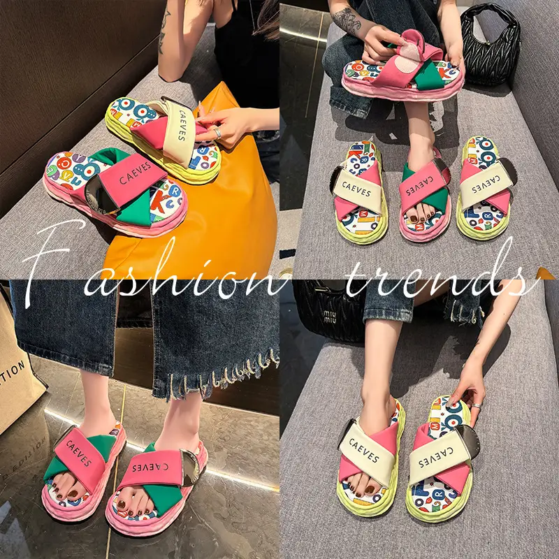Women's Colorful Graffiti Platform Slippers Summer — feature 1