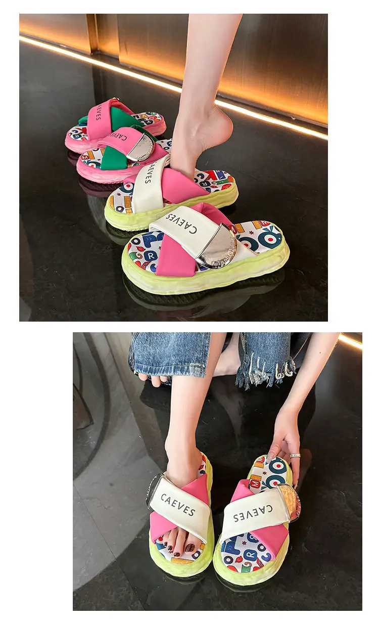 Women's Colorful Graffiti Platform Slippers Summer — feature 11