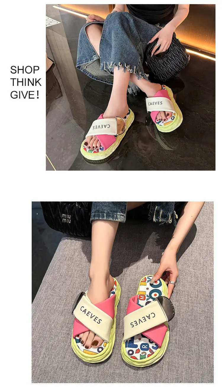 Women's Colorful Graffiti Platform Slippers Summer — feature 12