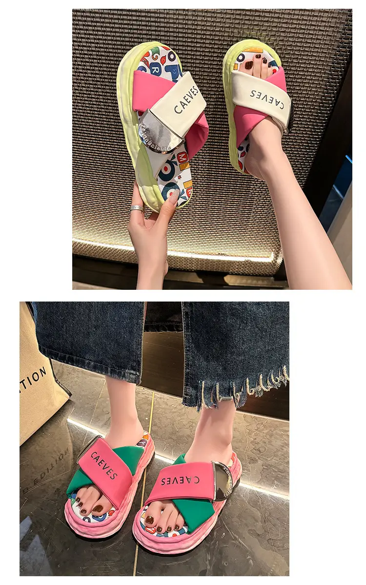 Women's Colorful Graffiti Platform Slippers Summer — feature 15
