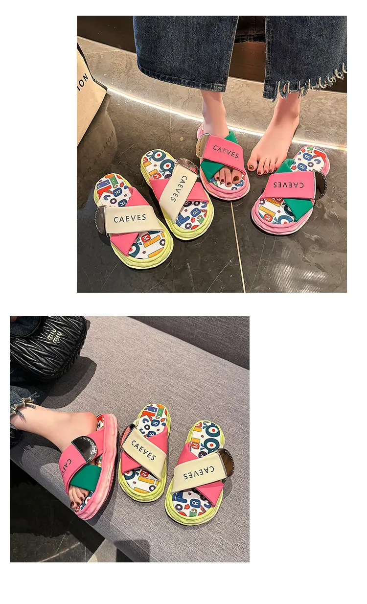 Women's Colorful Graffiti Platform Slippers Summer — feature 16