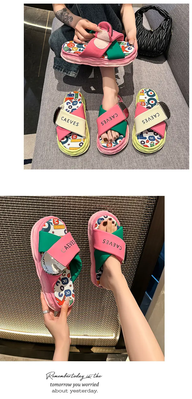 Women's Colorful Graffiti Platform Slippers Summer — feature 17