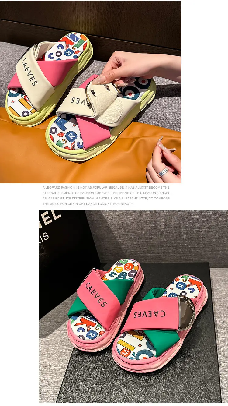 Women's Colorful Graffiti Platform Slippers Summer — feature 22
