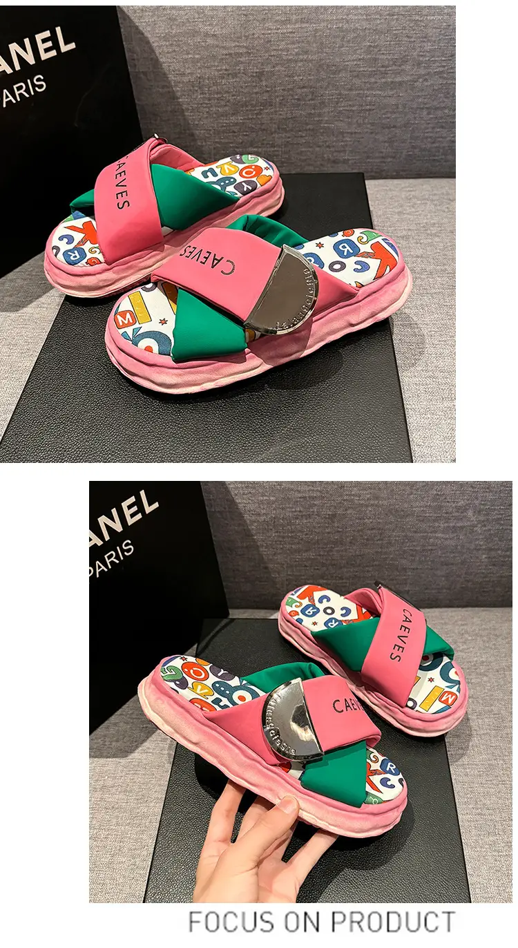 Women's Colorful Graffiti Platform Slippers Summer — feature 23