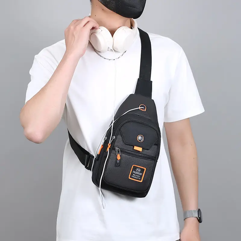 Men's Black Oxford Crossbody Bag with 3 Sizes - Image 8