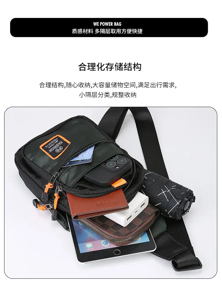 Men's Black Oxford Crossbody Bag with 3 Sizes — feature 8