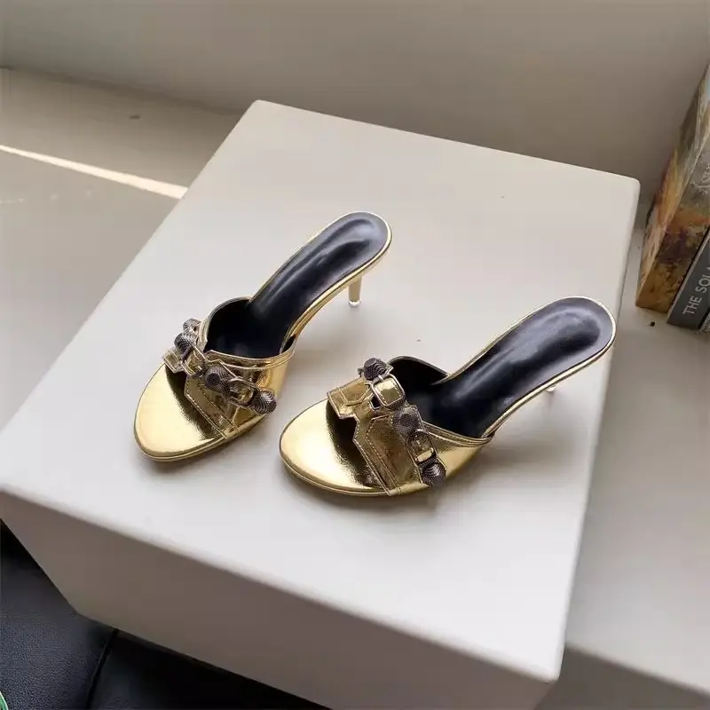 2025 Black Rivet Buckle High Heel Sandals Women - Image 3