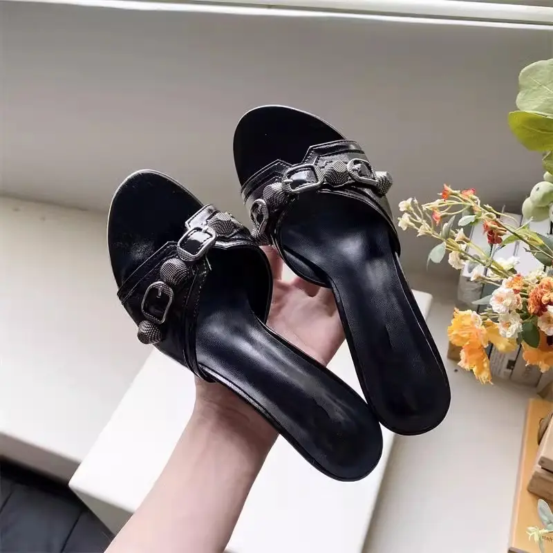 2025 Black Rivet Buckle High Heel Sandals Women - Image 4