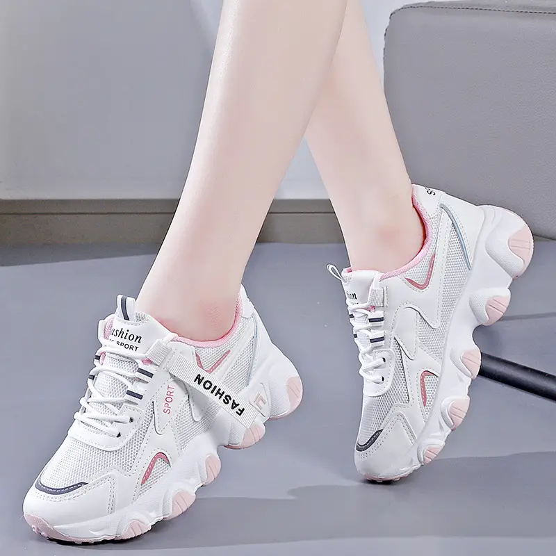 2025 Women's Black White Mesh Running Sneakers with Thick Sole - Image 5