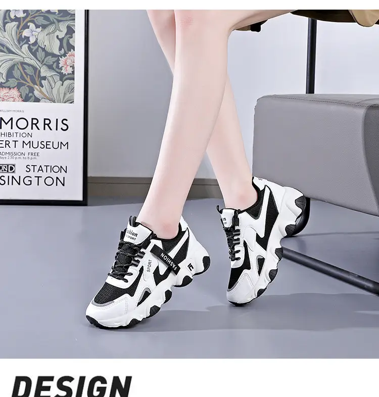 2025 Women's Black White Mesh Running Sneakers with Thick Sole — feature 20