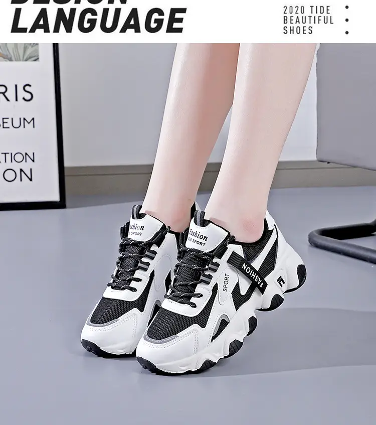 2025 Women's Black White Mesh Running Sneakers with Thick Sole — feature 21