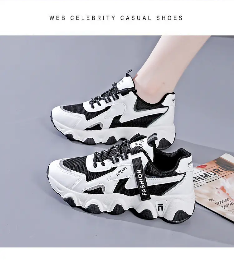 2025 Women's Black White Mesh Running Sneakers with Thick Sole — feature 22
