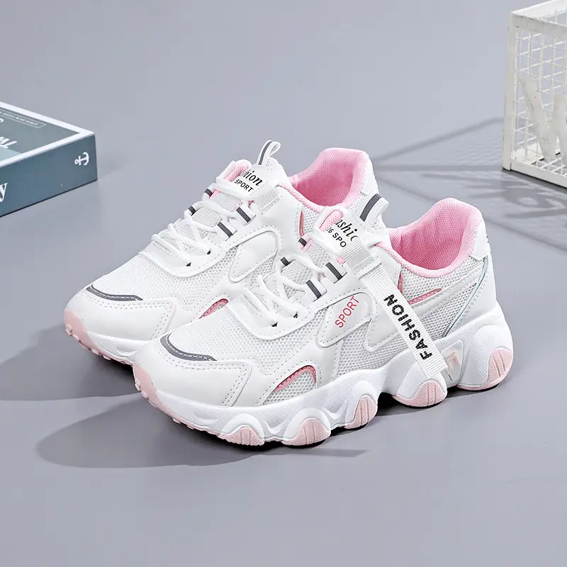 2025 Women's Black White Mesh Running Sneakers with Thick Sole - Image 2