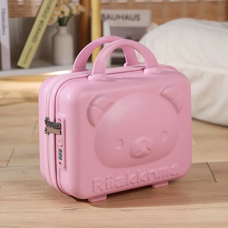 Pink Bear Design 14 Inch Mini Suitcase with Password Lock - Image 2