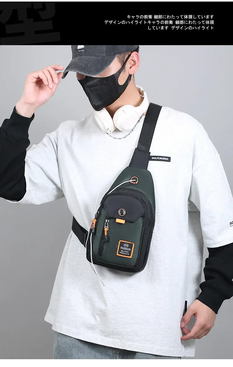 Men's Waterproof Oxford Chest Bag Black — feature 10