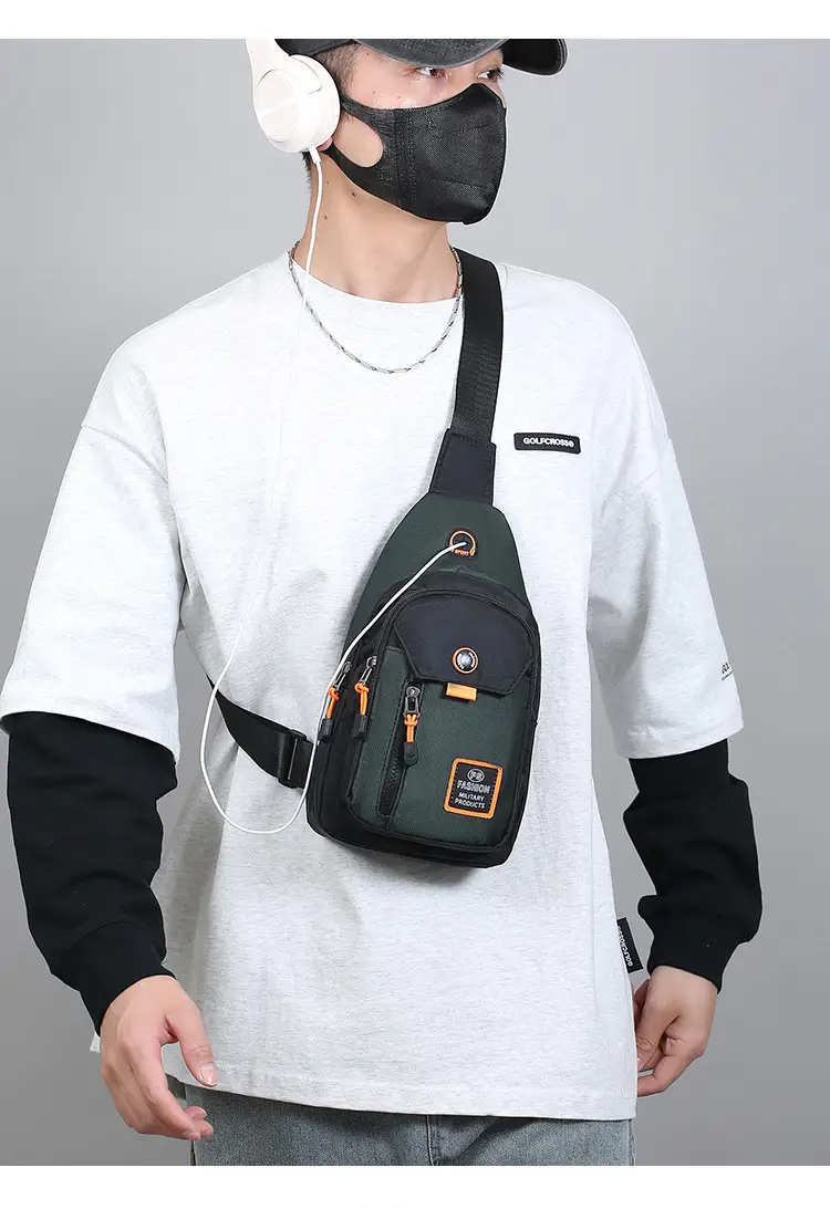 Men's Waterproof Oxford Chest Bag Black — feature 11