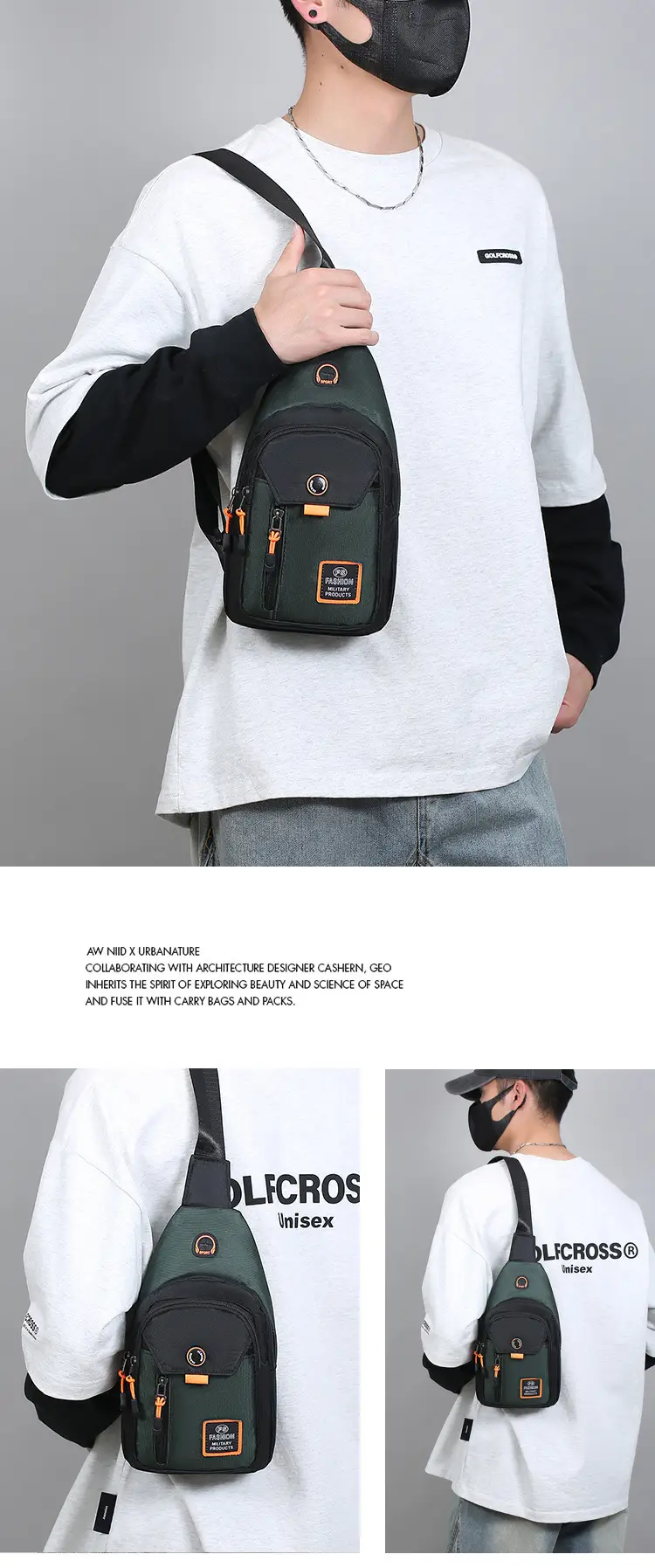 Men's Waterproof Oxford Chest Bag Black — feature 12