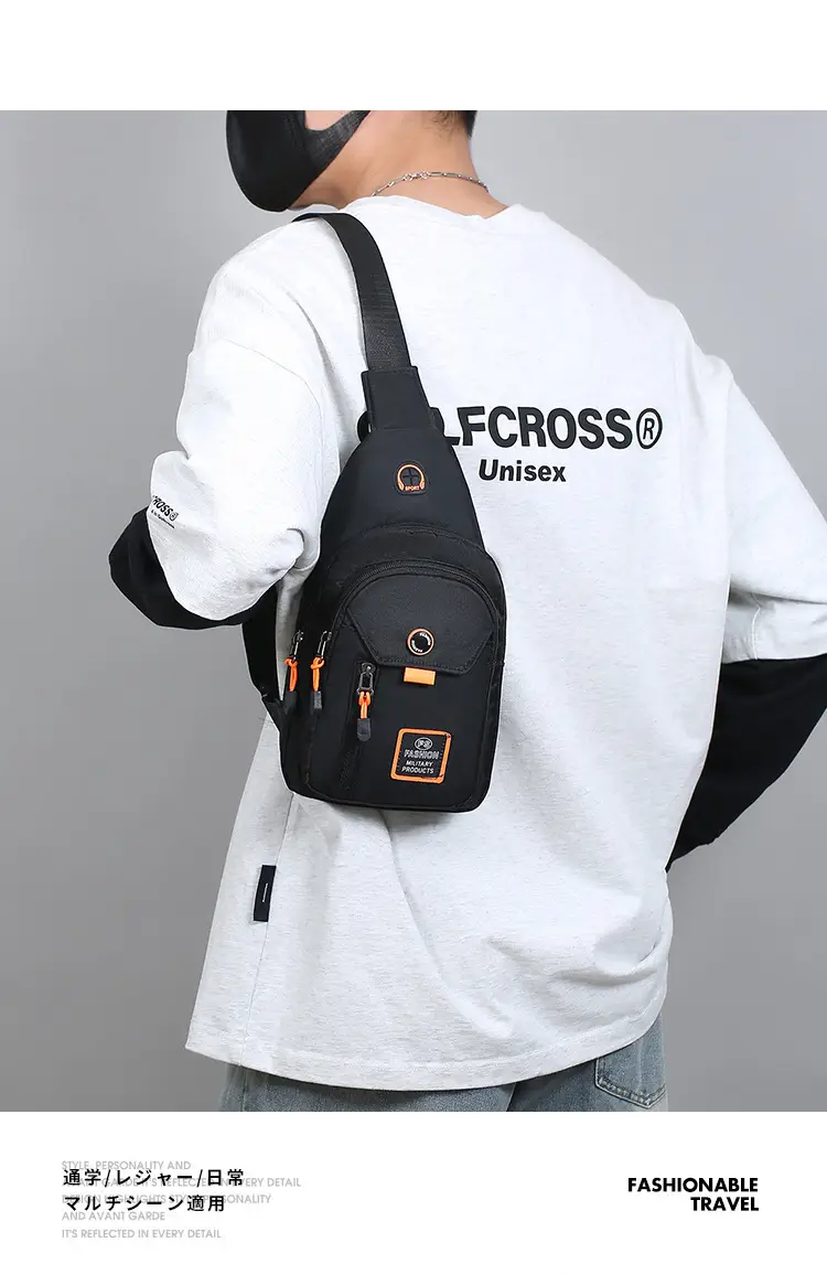 Men's Waterproof Oxford Chest Bag Black — feature 13
