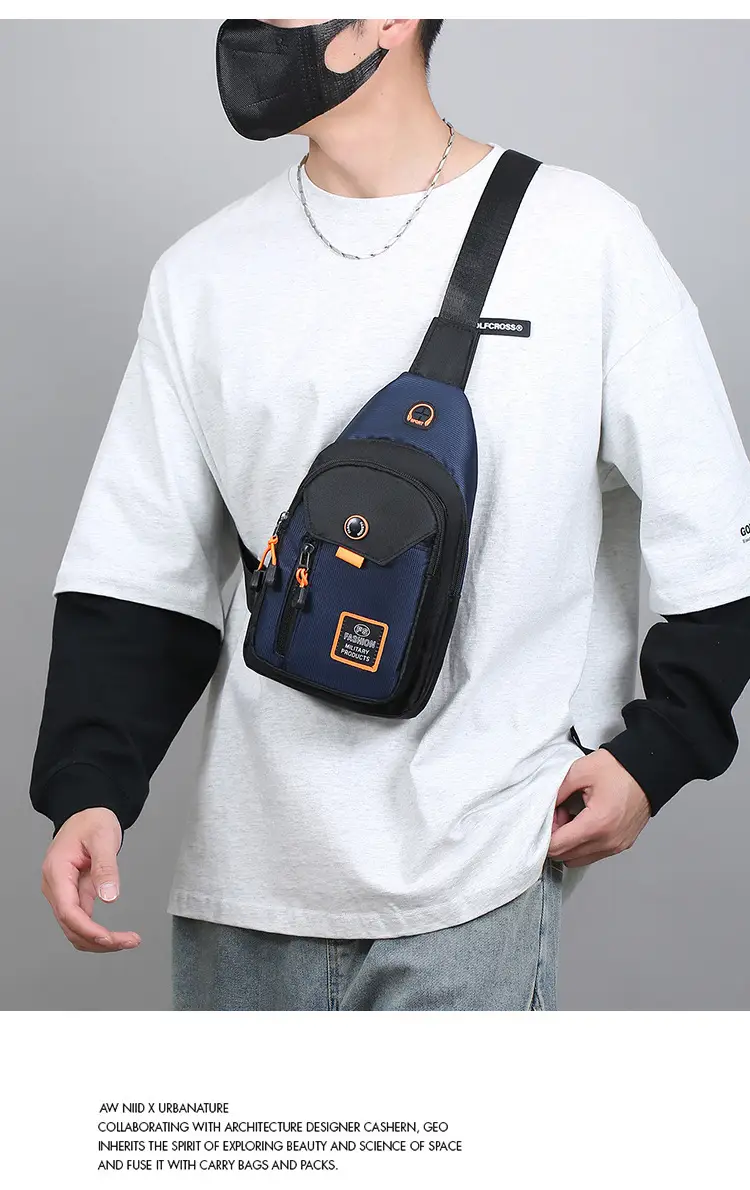 Men's Waterproof Oxford Chest Bag Black — feature 18