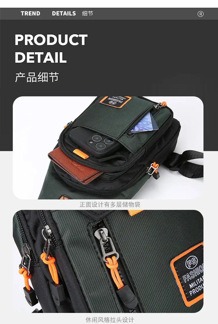 Men's Waterproof Oxford Chest Bag Black — feature 29