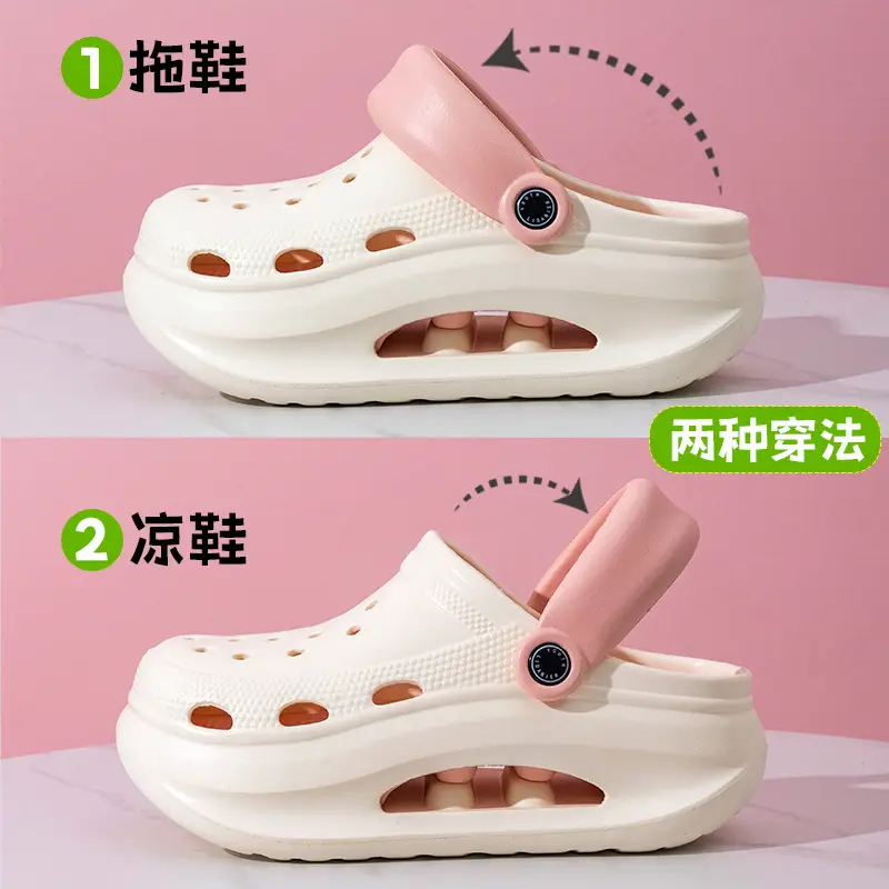 Adult Women's Thick-soled Hole Shoes Women's New Non-slip Beach Heightened Baotou Sandals Slippers Women's Summer Outer Wear