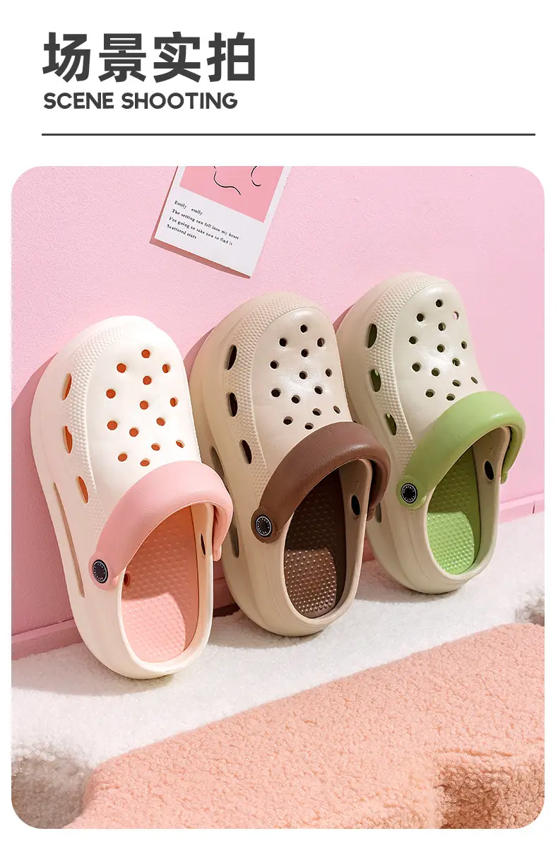 Adult Women's Thick-soled Hole Shoes Women's New Non-slip Beach Heightened Baotou Sandals Slippers Women's Summer Outer Wear — feature 12