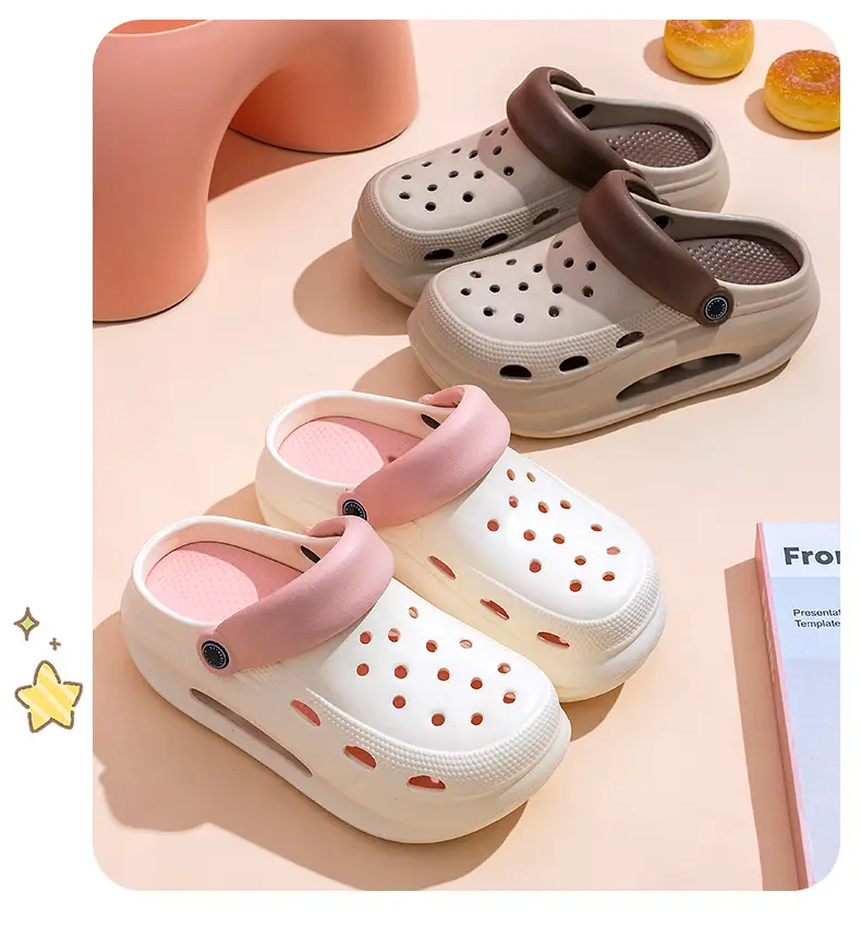 Adult Women's Thick-soled Hole Shoes Women's New Non-slip Beach Heightened Baotou Sandals Slippers Women's Summer Outer Wear — feature 15