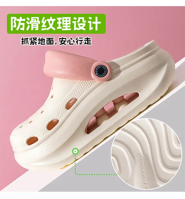 Adult Women's Thick-soled Hole Shoes Women's New Non-slip Beach Heightened Baotou Sandals Slippers Women's Summer Outer Wear — feature 4