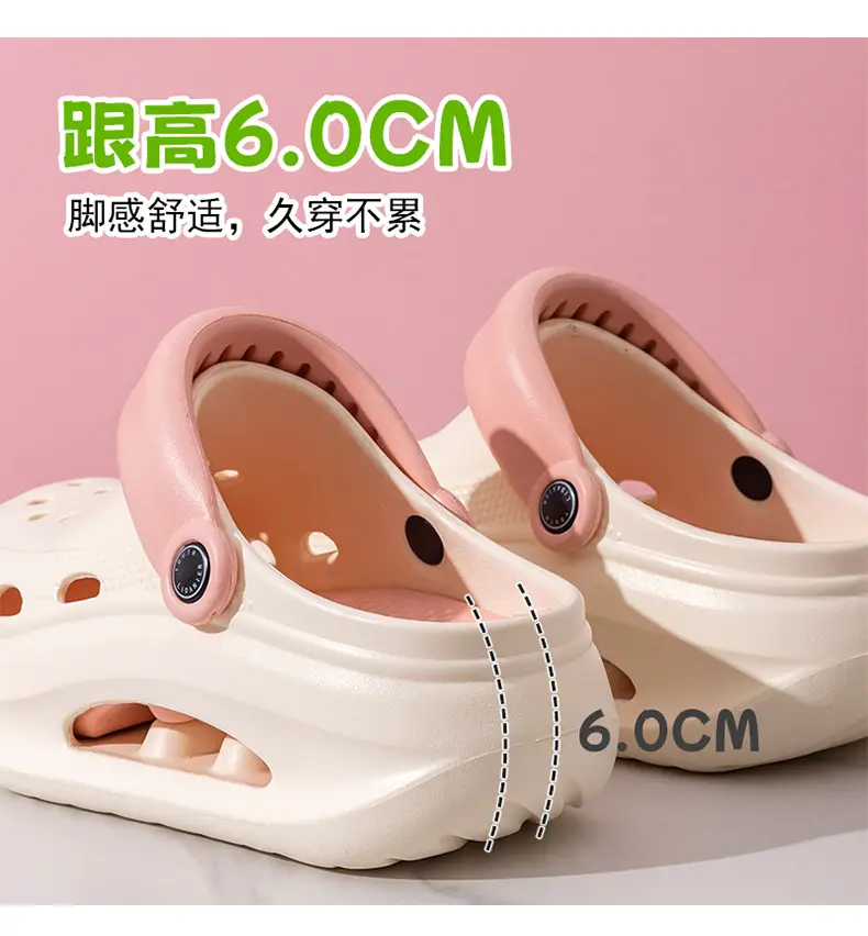 Adult Women's Thick-soled Hole Shoes Women's New Non-slip Beach Heightened Baotou Sandals Slippers Women's Summer Outer Wear — feature 6