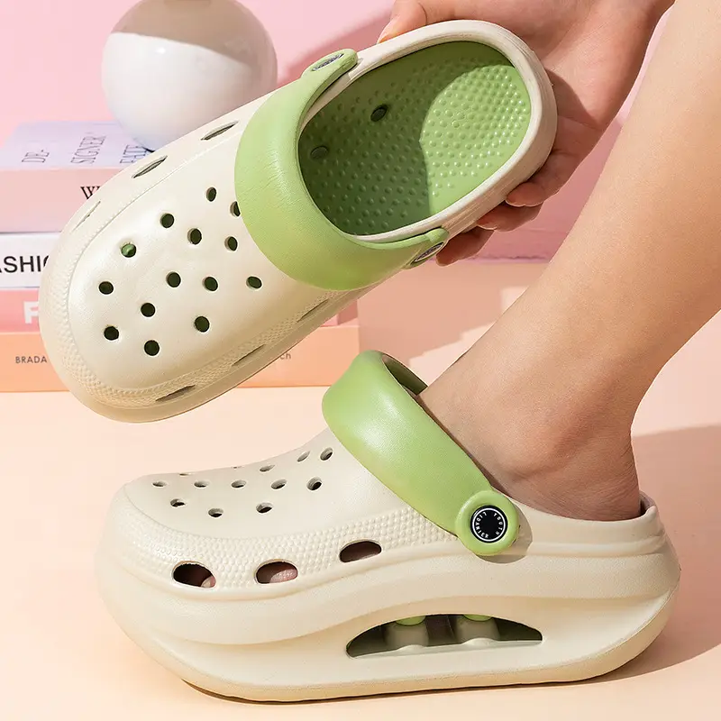 Adult Women's Thick-soled Hole Shoes Women's New Non-slip Beach Heightened Baotou Sandals Slippers Women's Summer Outer Wear
