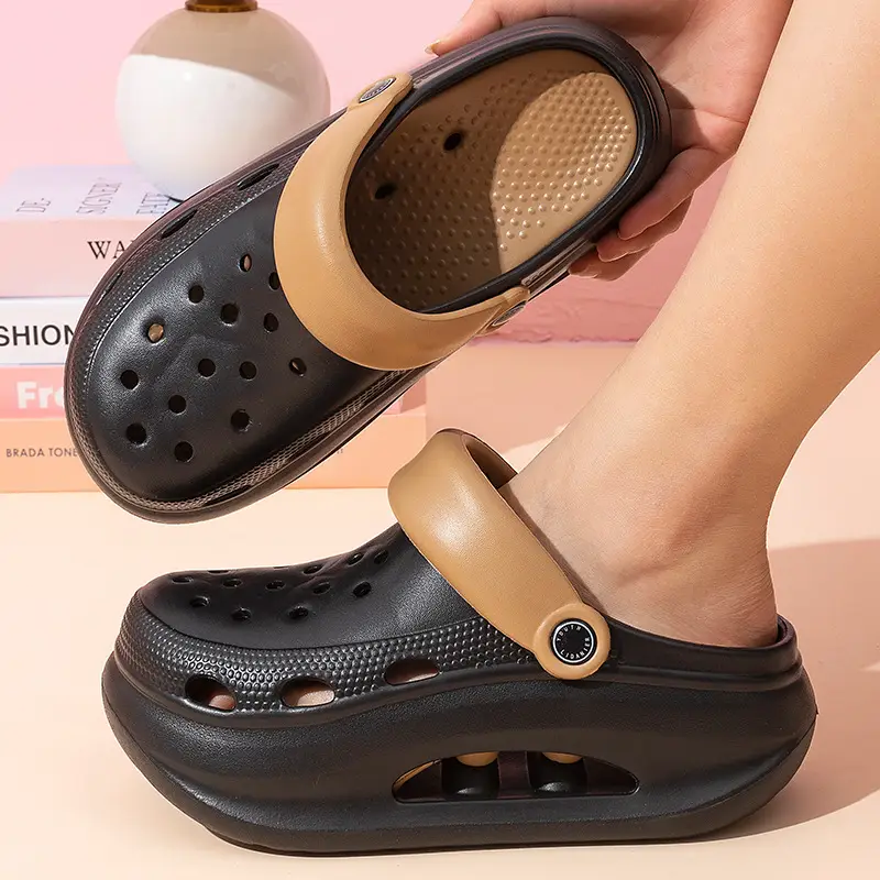 Adult Women's Thick-soled Hole Shoes Women's New Non-slip Beach Heightened Baotou Sandals Slippers Women's Summer Outer Wear