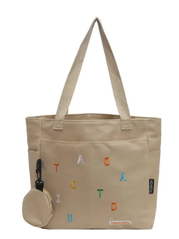 Women Embroidered Canvas Shoulder Bag Green New Fashion - Image 9