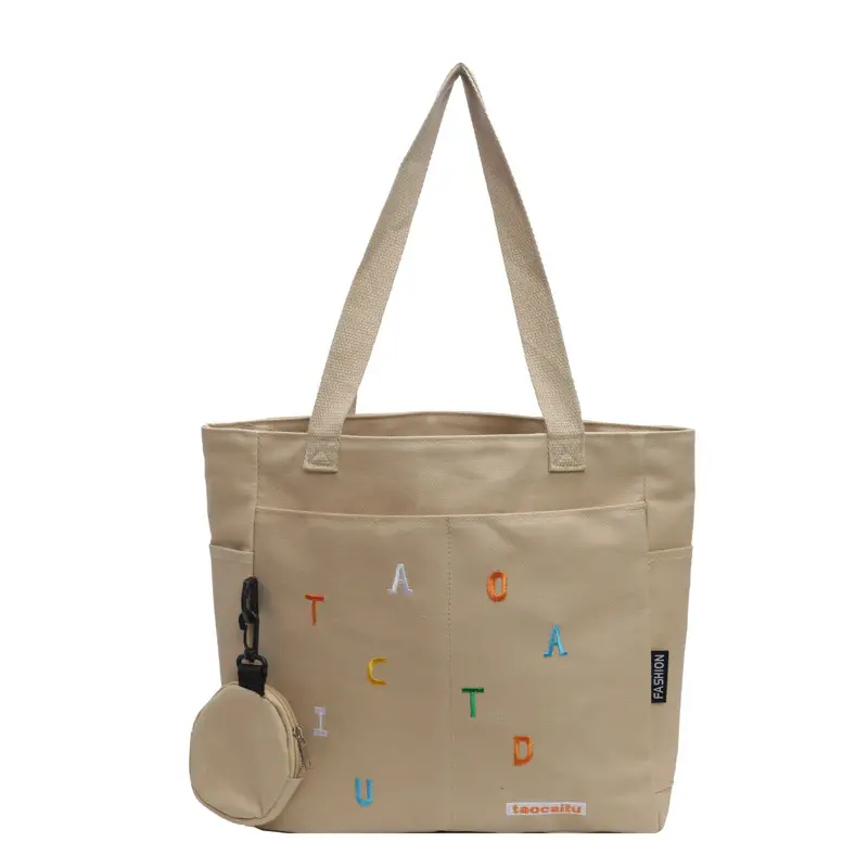 Women Embroidered Canvas Shoulder Bag Green New Fashion - Image 4