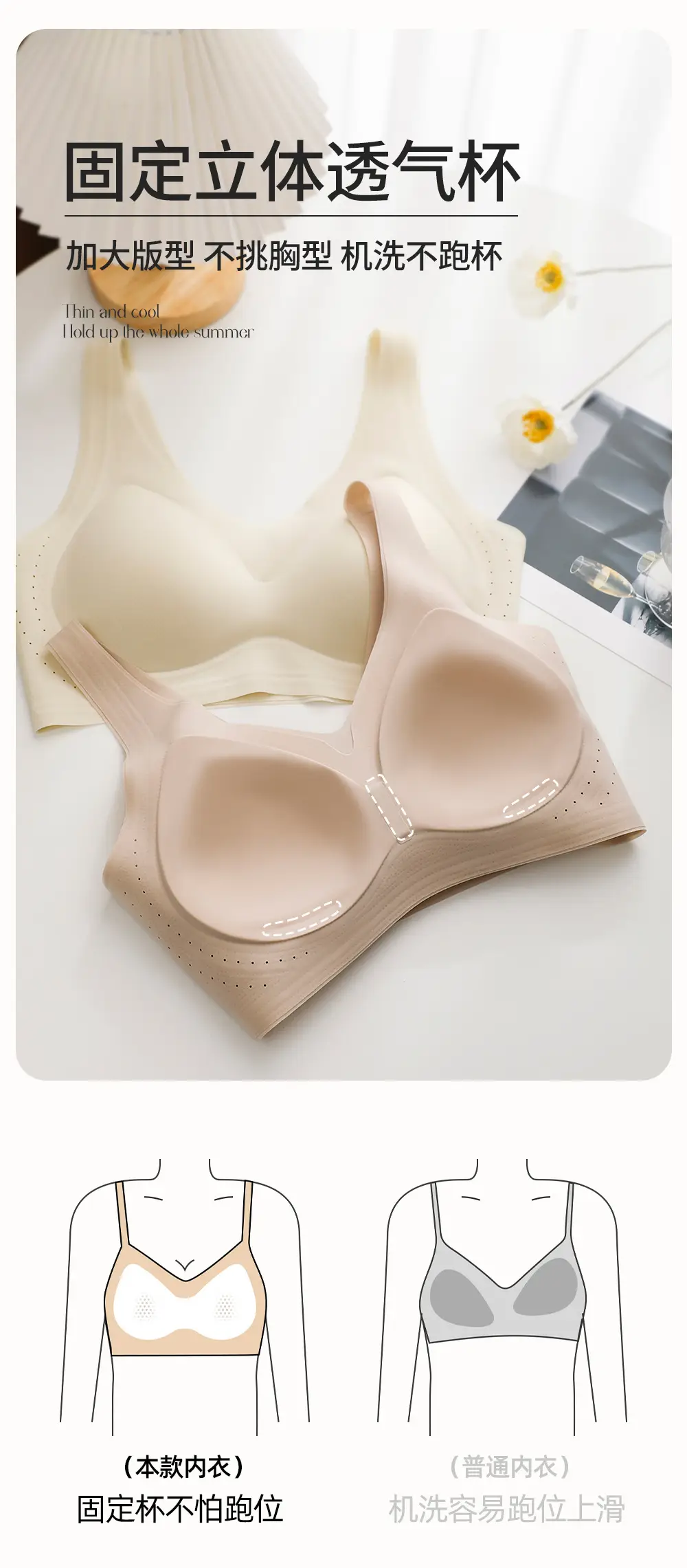 Ultra-thin ice silk milk leather cup underwear big chest small plus size 100.00kg gathered upper support ultra-thin seamless bra summer — feature 13
