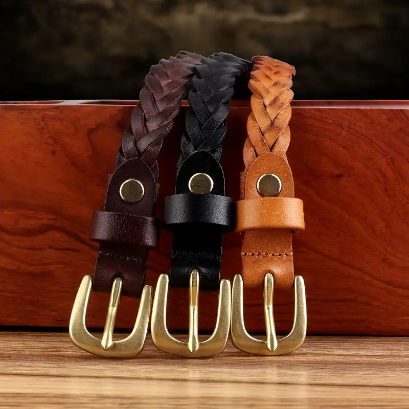 Braided Leather Belt with Vintage Pin Buckle for Women - Image 5