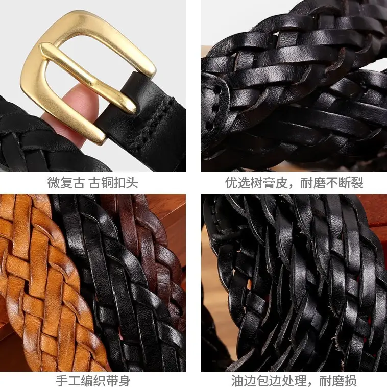 Braided Leather Belt with Vintage Pin Buckle for Women - Image 6