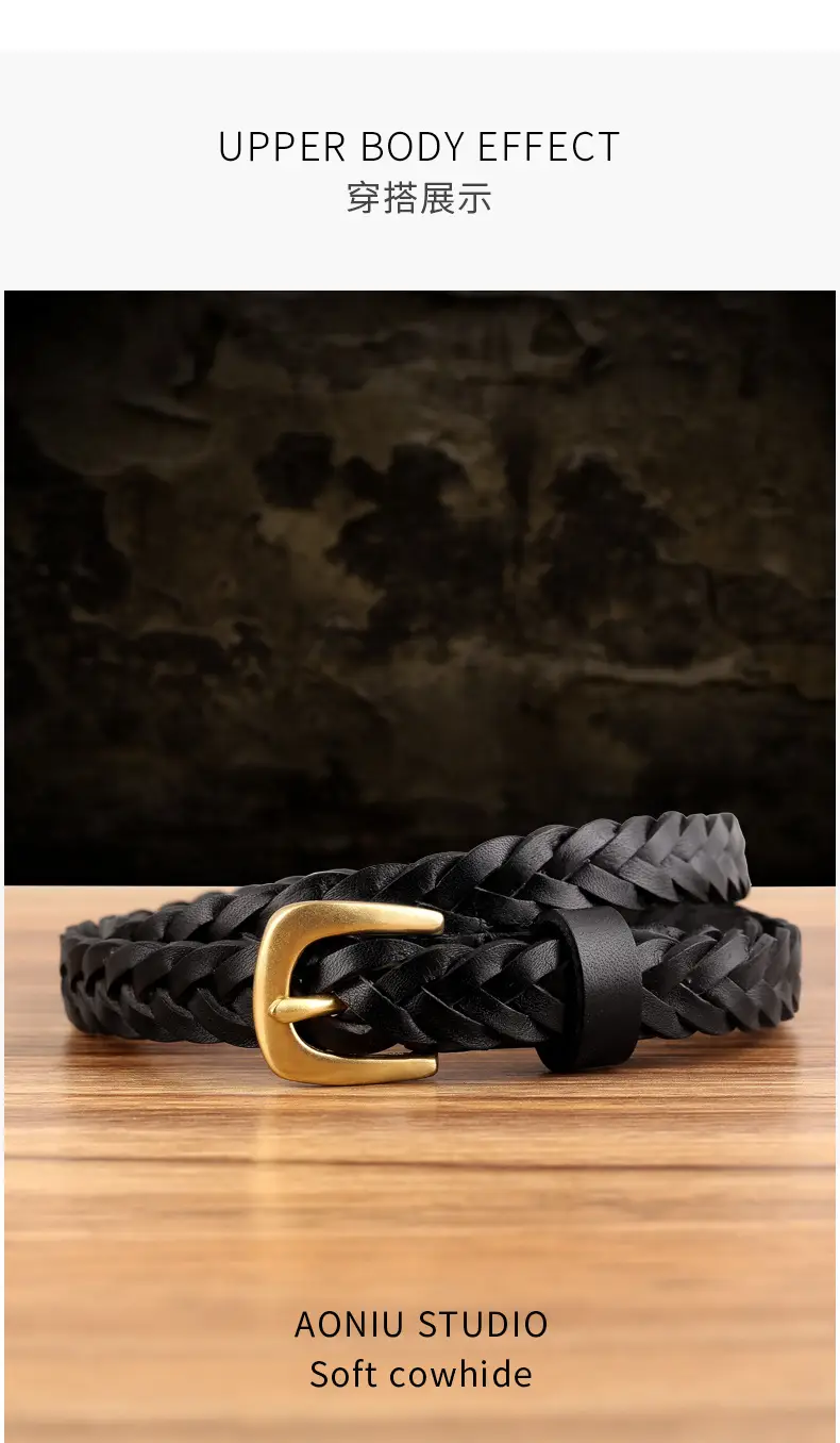 Braided Leather Belt with Vintage Pin Buckle for Women — feature 11