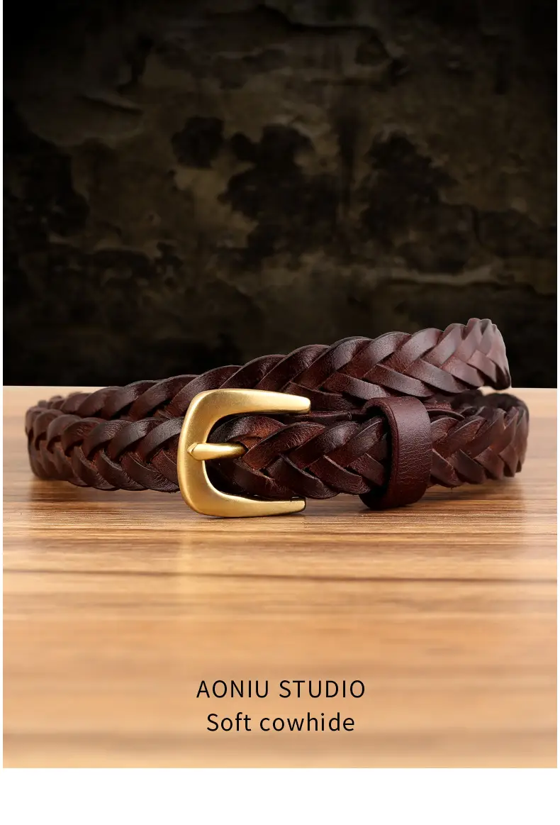 Braided Leather Belt with Vintage Pin Buckle for Women — feature 13