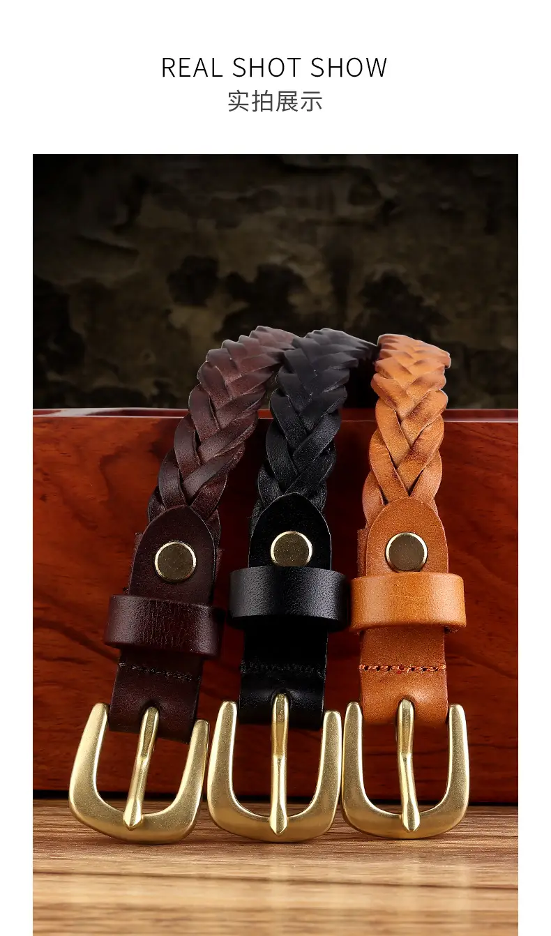 Braided Leather Belt with Vintage Pin Buckle for Women — feature 14