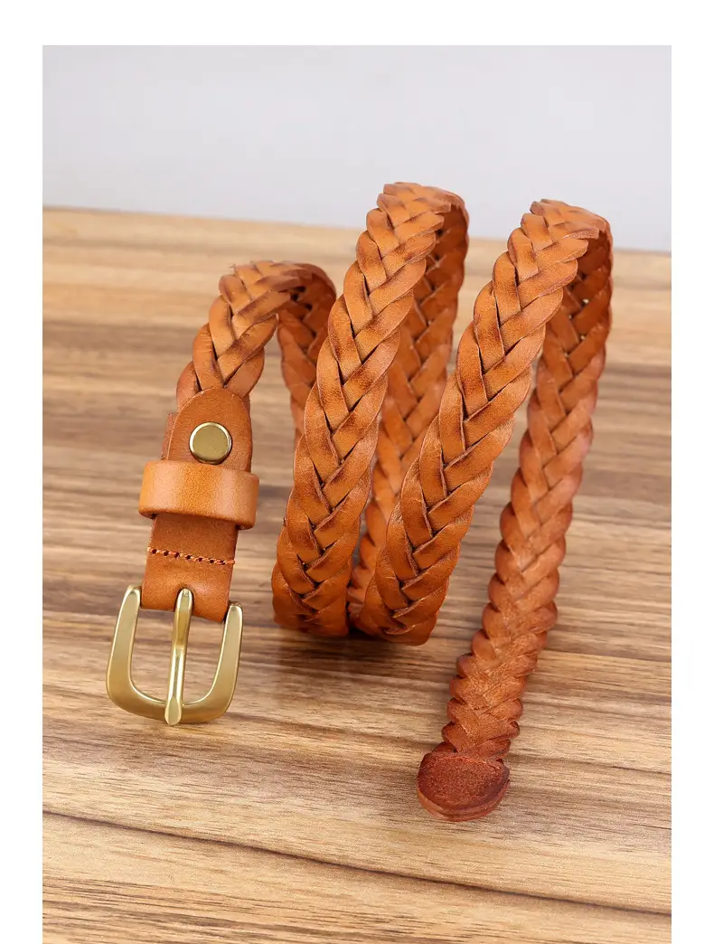 Braided Leather Belt with Vintage Pin Buckle for Women — feature 16