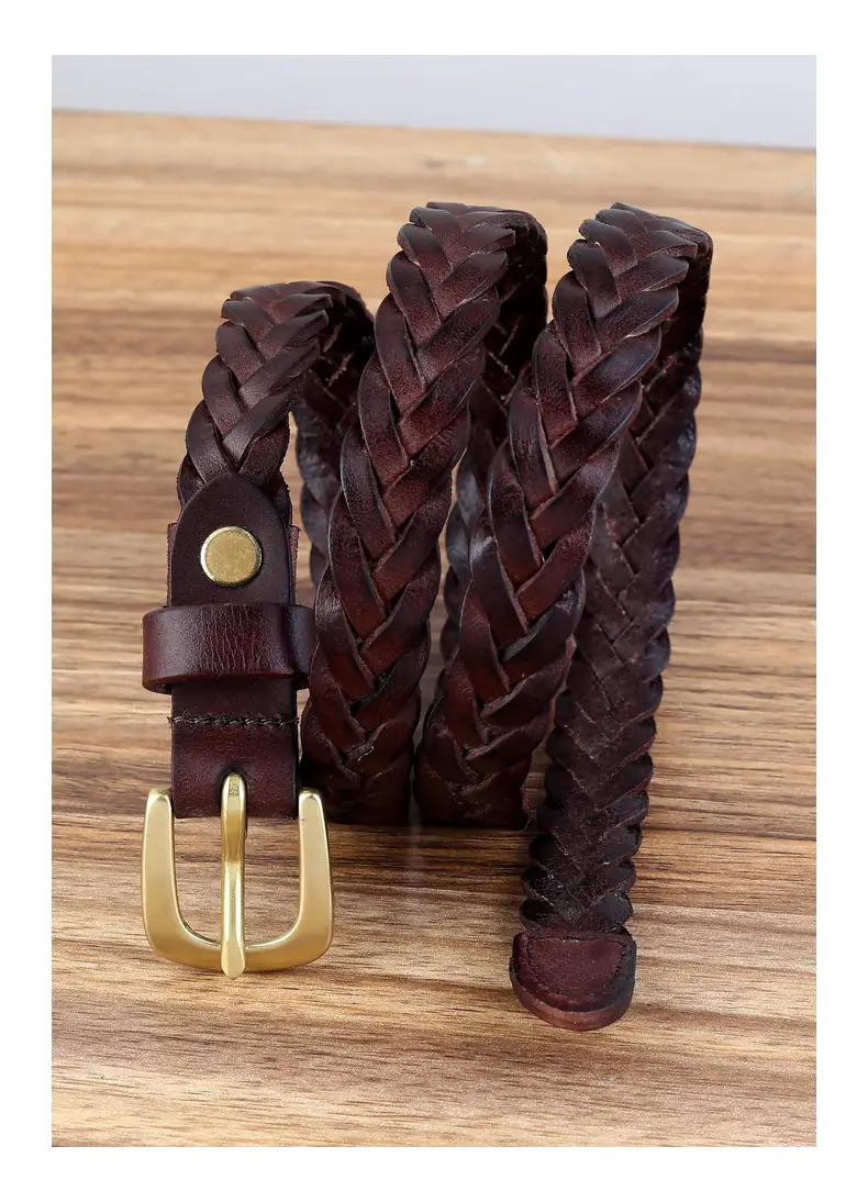 Braided Leather Belt with Vintage Pin Buckle for Women — feature 17